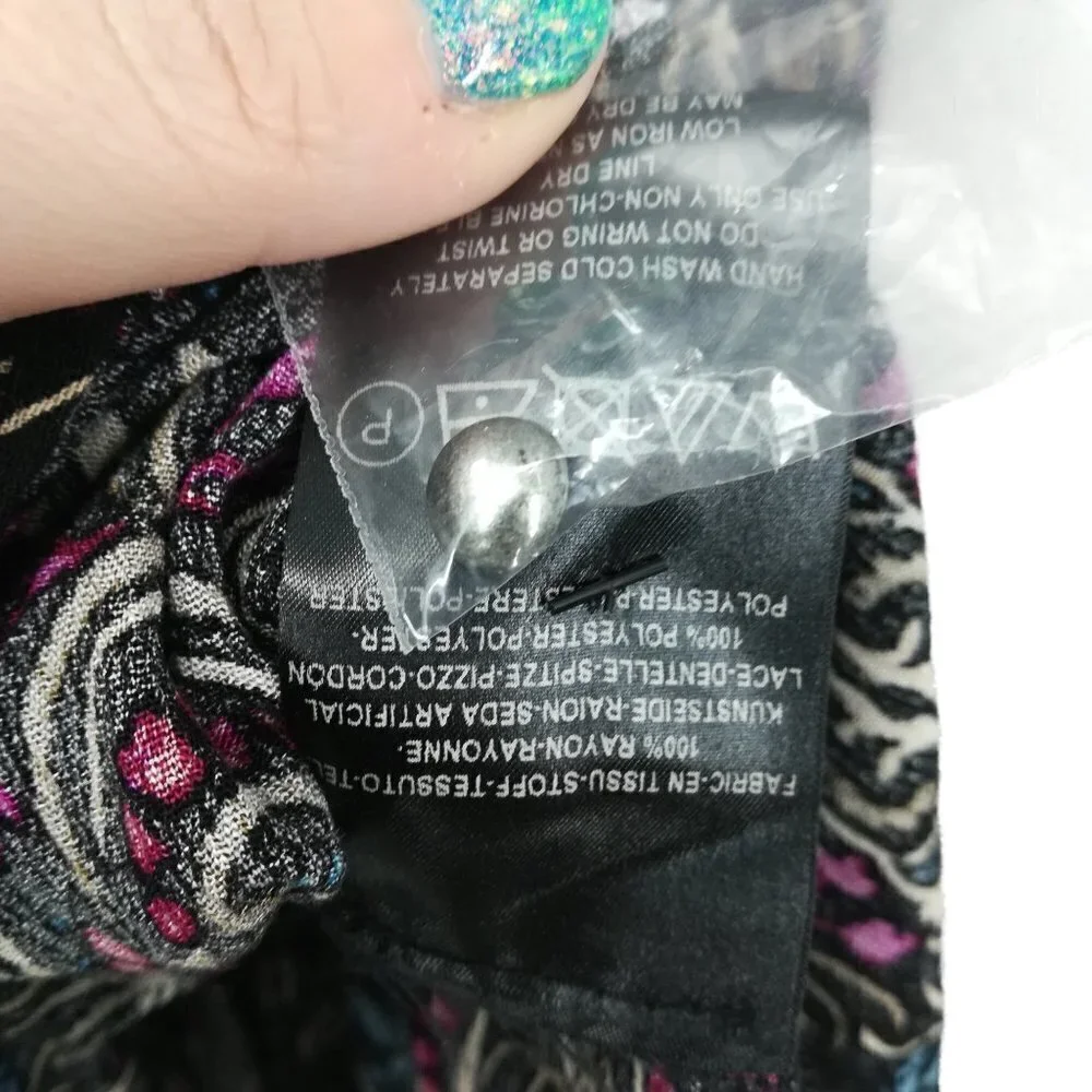 Free People Boho Lace Tunic Mini Dress Size XS Sheer Open Back Long Sleeve Black